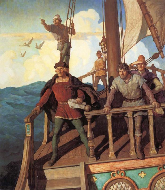 NC Wyeth Columbus Sights the New World china oil painting image